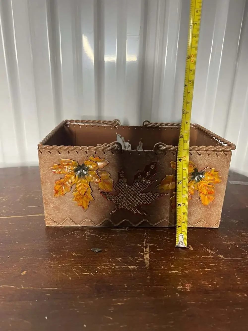 Metal Fall Autumn Maple Leaf Decorative Basket Storage Bin